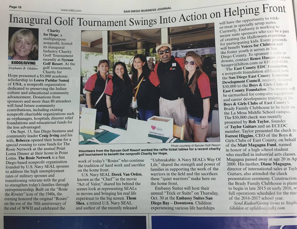 San Diego Business Journal: Charity for Hope